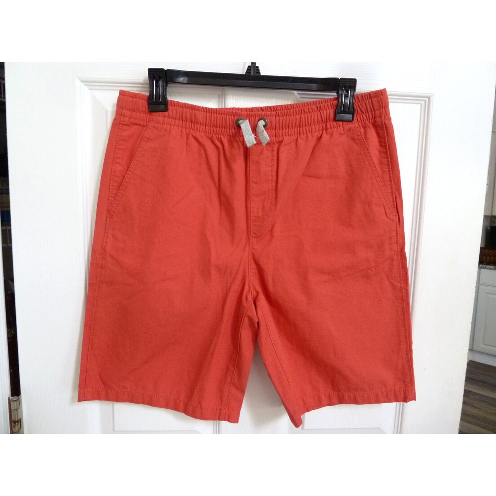 Lands' End Boys Pull-On Shorts XL 18-20 Orange Cotton Flat Front 8" Inseam